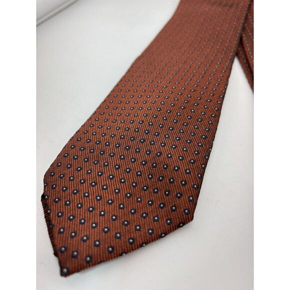 Dolce & Gabbana Made in Italy Men's Silk Neck Tie Orange w/ Navy Stitched Dots - Picture 1 of 6